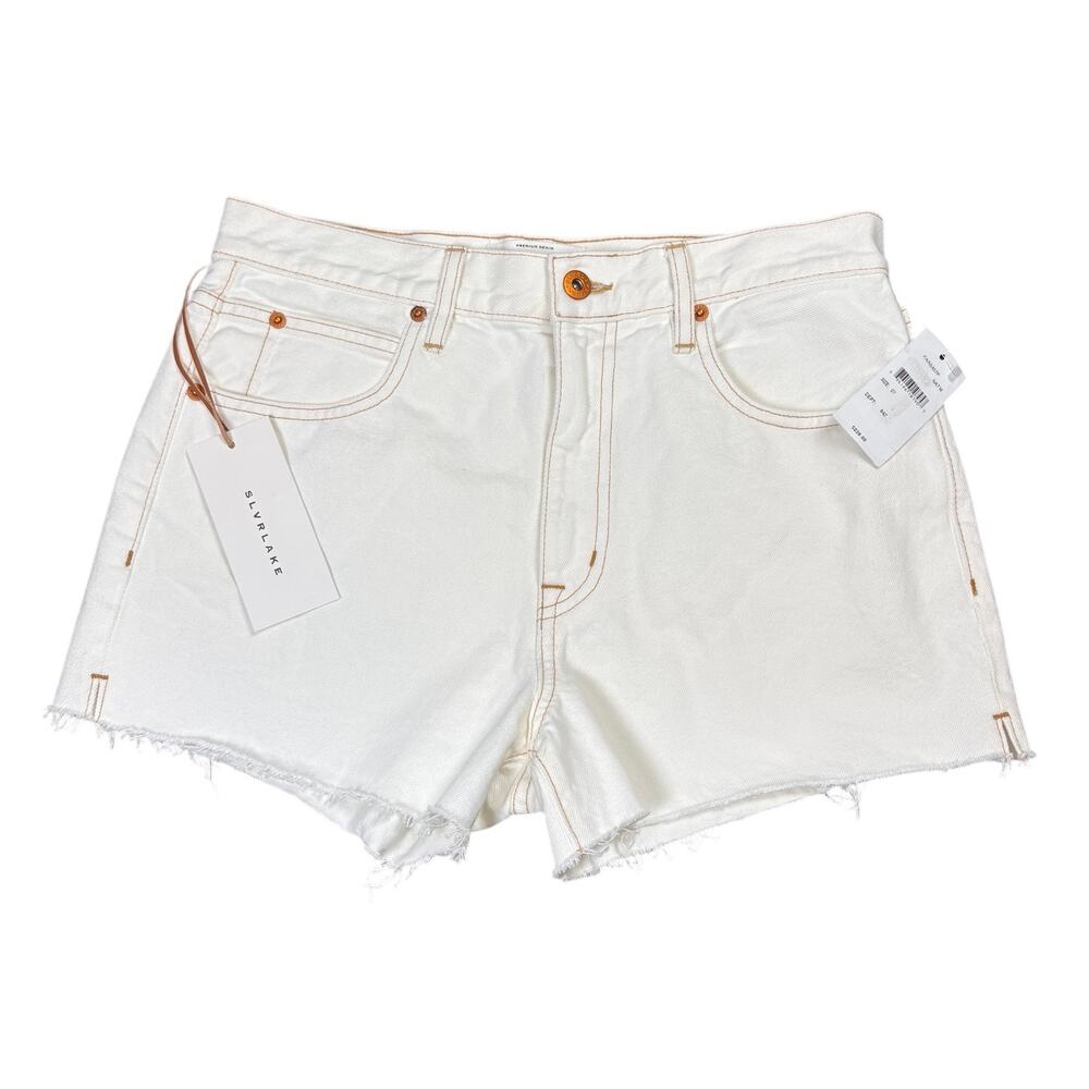 NWT SLVRLAKE London Denim Shorts Women's 27 Natural White Raw Hem 3” Inseam